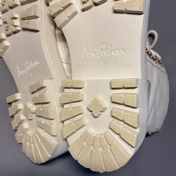 Sam Edelman Lue Ivory Chunky Block Heel Lace Up Ankle Combat Boots Size 10 - Picture 10 of 10